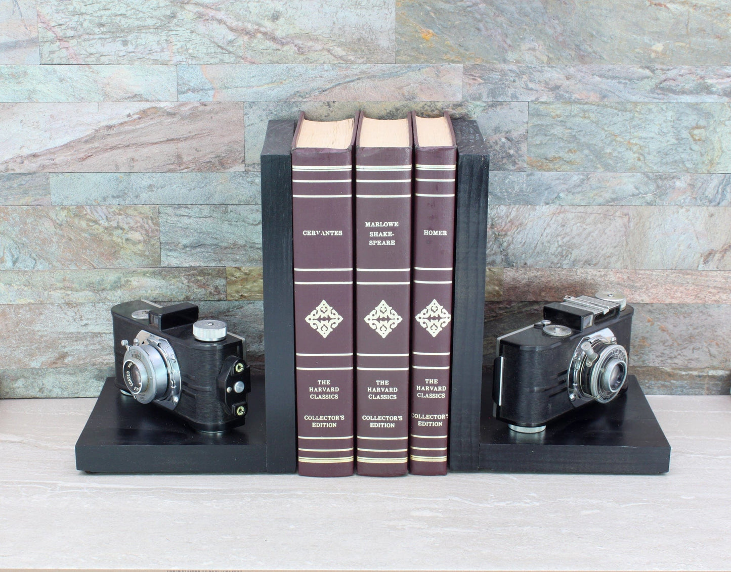 LightAndTimeArt Bookends Antique Decorative Bookends - 2 Argus A Cameras, DVD Holder, Ecofriendly Bookends, Vintage lover gifts, Book Lover, Movie Room Decor