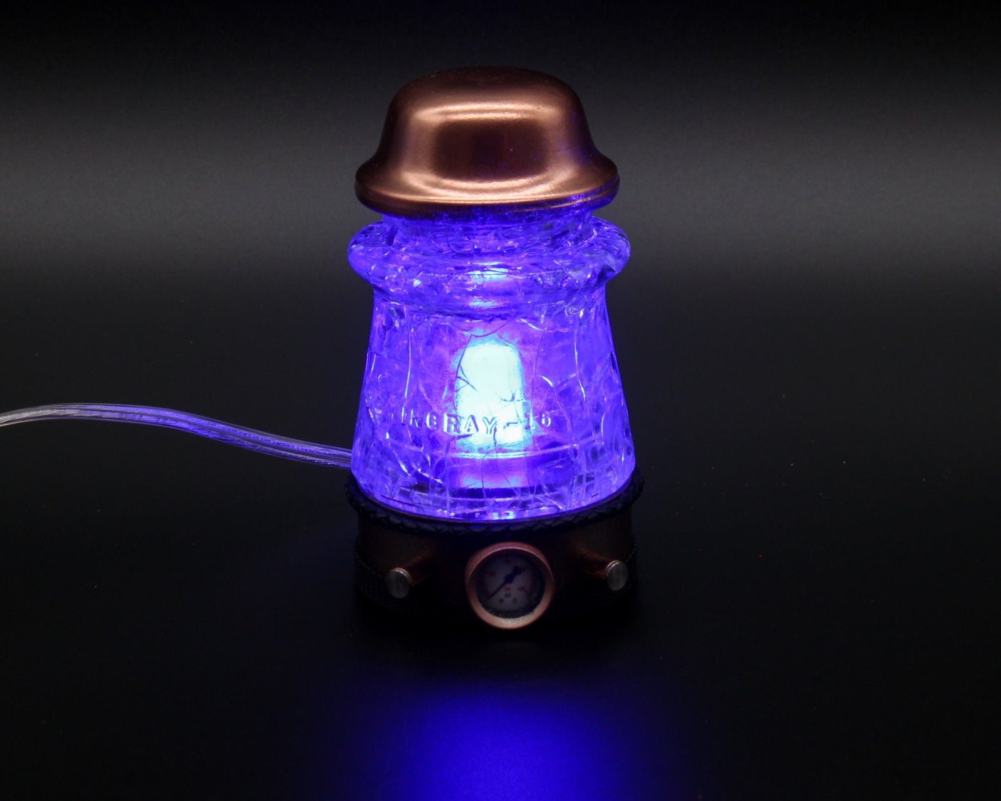 LightAndTimeArt Steampunk Lamp Steampunk “Crackle Glass" Insulator Lamp, Aluminum Base, Hemingray-16, Industrial Lighting, Man Cave Deco, Neo Victorian Lamp design, Cyberpunk Lamp