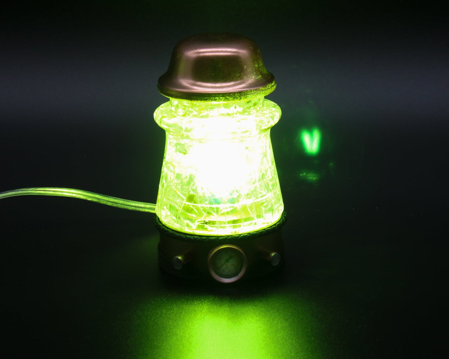 LightAndTimeArt Steampunk Lamp Steampunk “Crackle Glass" Insulator Lamp, Aluminum Base, Hemingray-16, Industrial Lighting, Man Cave Deco, Neo Victorian Lamp design, Cyberpunk Lamp