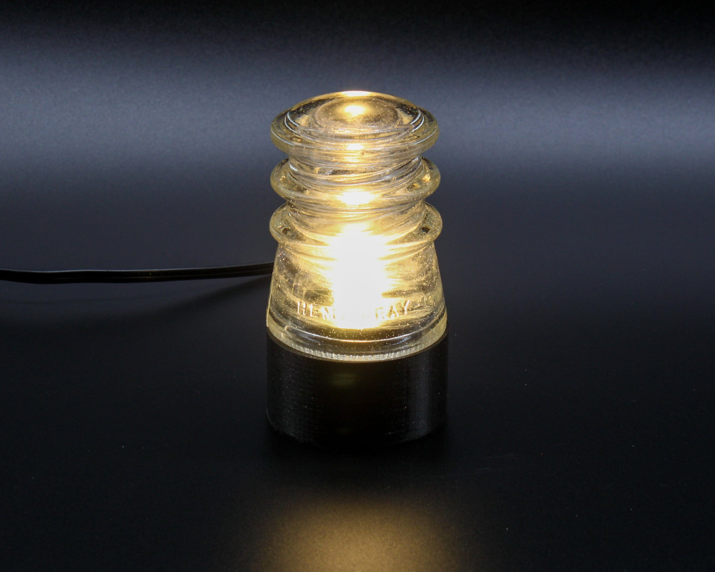 LightAndTimeArt Lamp base Lamp Base for "Hemingray-10, 12, AM. TEL." Glass Insulators, Industrial Lighting, Man Cave Deco, Neo Victorian Lamp design, Cyberpunk Lamp