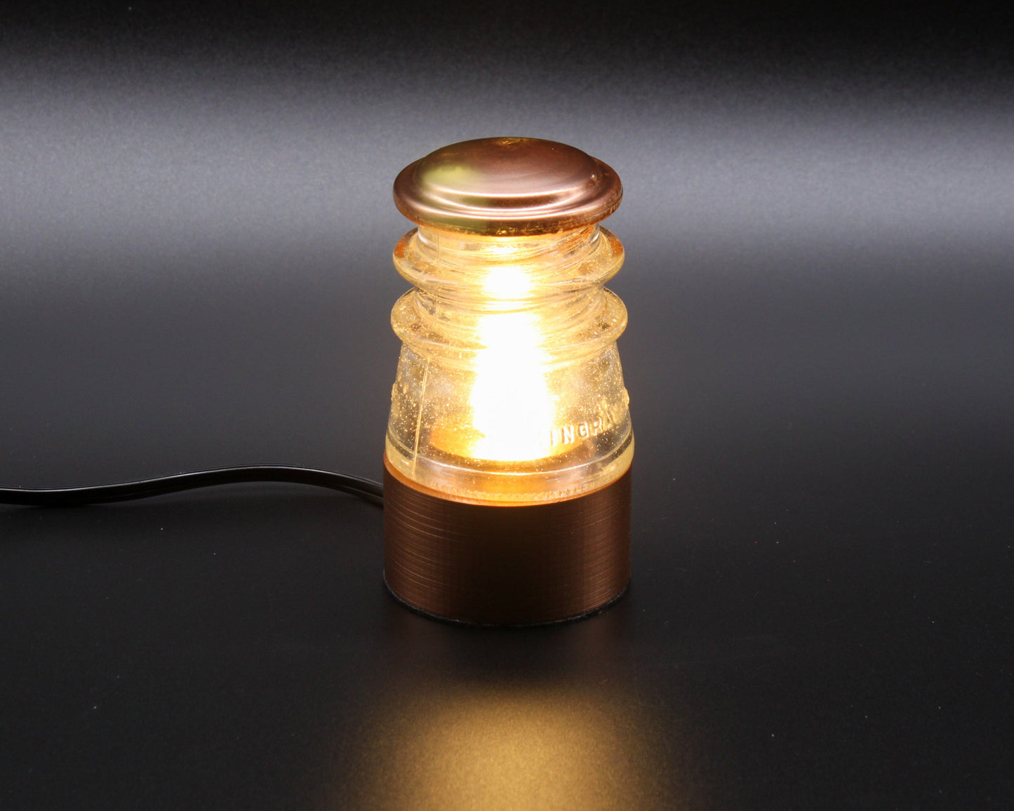 LightAndTimeArt Industrial lamp Clear Glass Insulator Lamp, PLA Base, Hemingray-10, Industrial Lighting, Man Cave Deco, Neo Victorian Lamp design, Cyberpunk Lamp