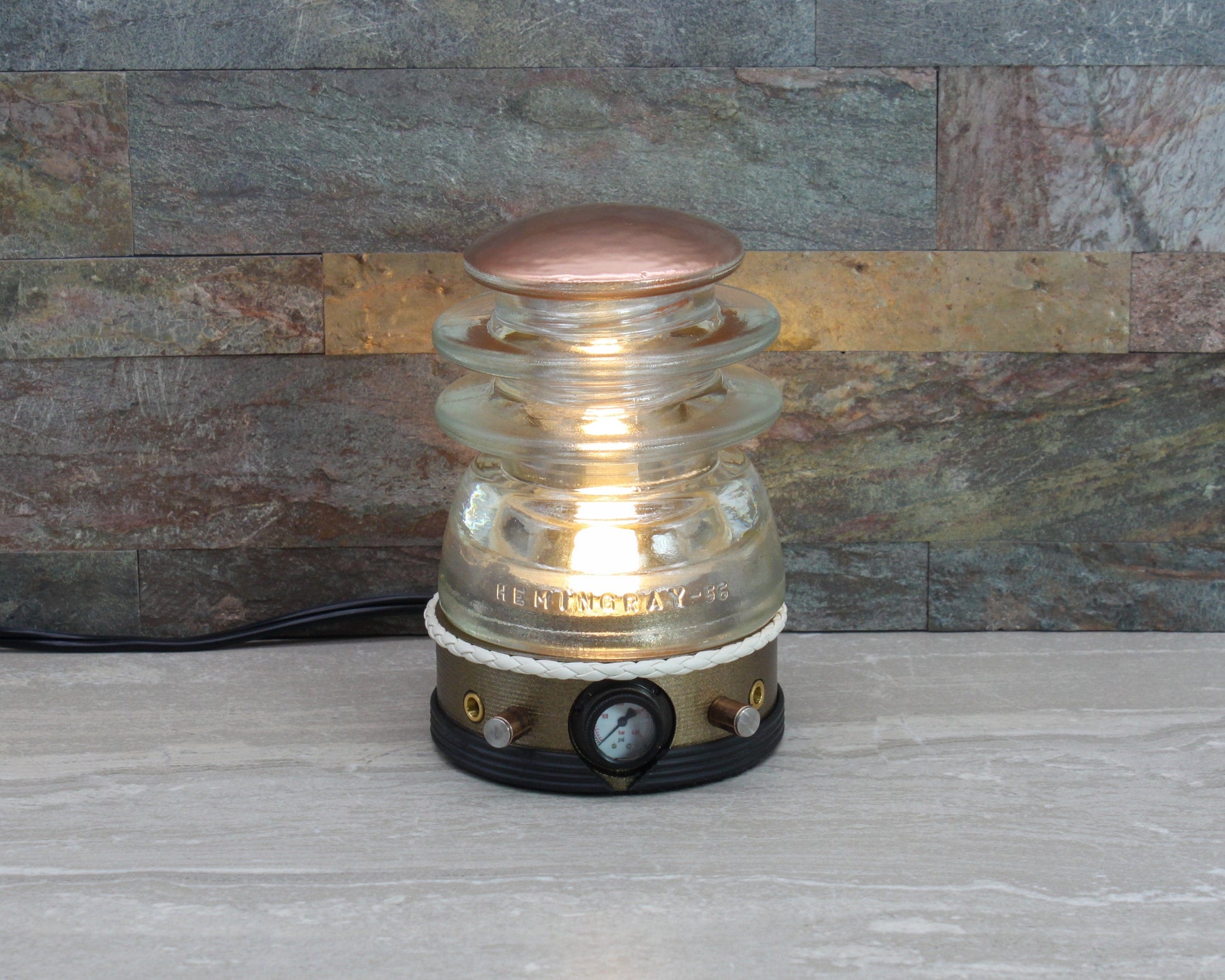 LightAndTimeArt Steampunk Lamp Steampunk Hemingray-56 "Dalek" Insulator Lamp, Industrial Lighting, Man Cave Deco, Neo Victorian Lamp design, Cyberpunk Lamp
