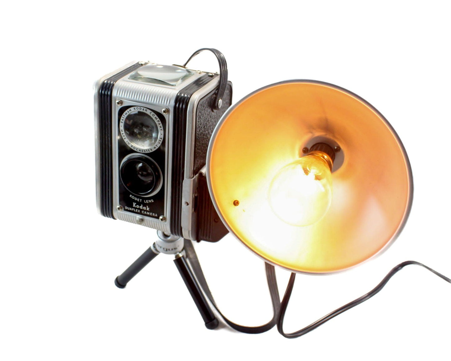 LightAndTimeArt Camera Lamp LED Desk Lamp - Black Kodak Duaflex Vintage Camera on mini tripod, Photographer and Vintage Lover gift