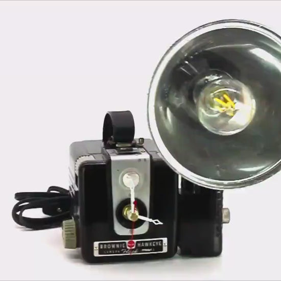 Vintage LED Reading Lamp and Clock, Task Lamp, Kodak Brownie Lamp, Camera art, vintage lover gift