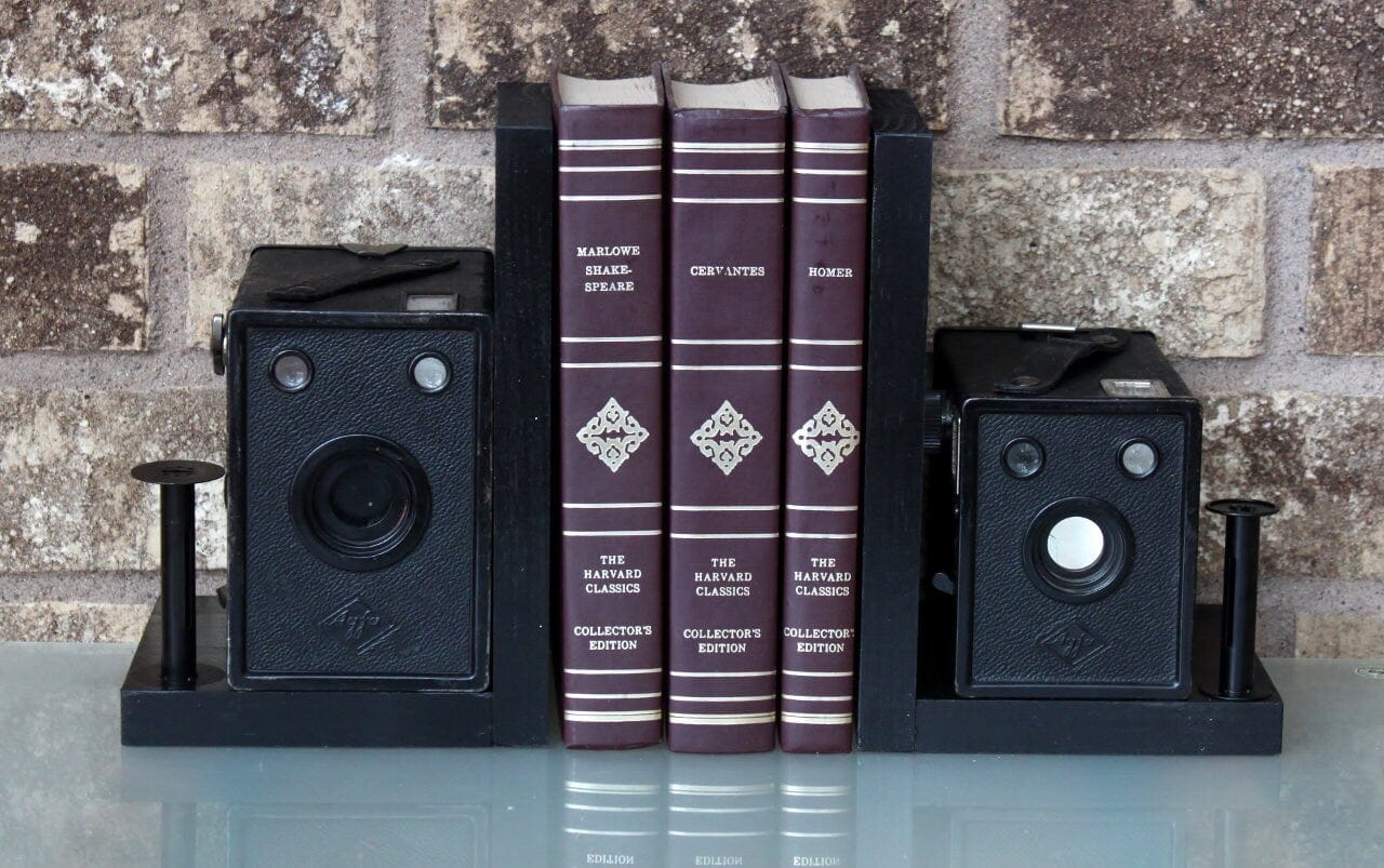LightAndTimeArt Bookends Vintage Camera Bookends - AGFA Cadet D6 and B2