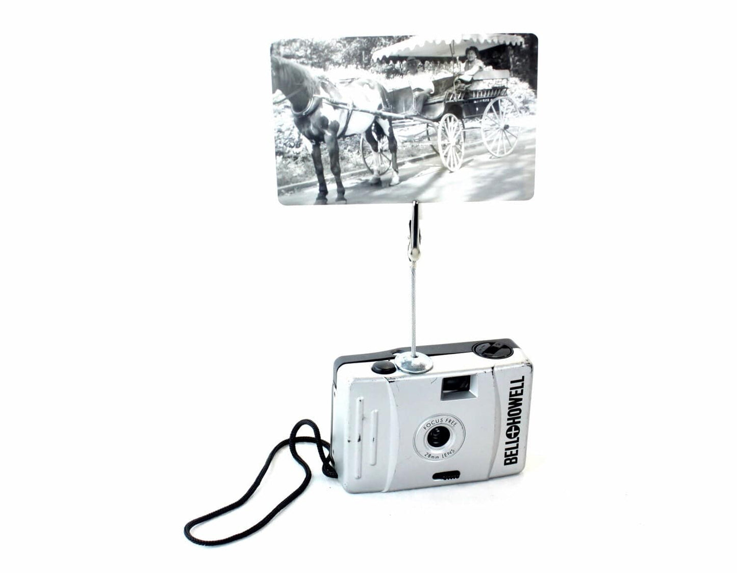 LightAndTimeArt Photo Holder Vintage Upcycled Camera Photo Holder - Silver 35mm Camera - Wedding Name Card Holder, Photo Stand for Instax Film