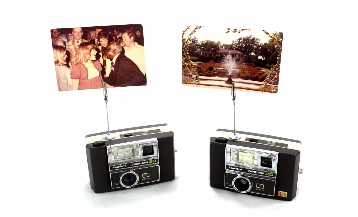 LightAndTimeArt Photo Holder Vintage Camera Photo Holder - 2 Keystone Everflash 20 Cameras - Wedding Name Card Holder, Photo Stand for Instax Film