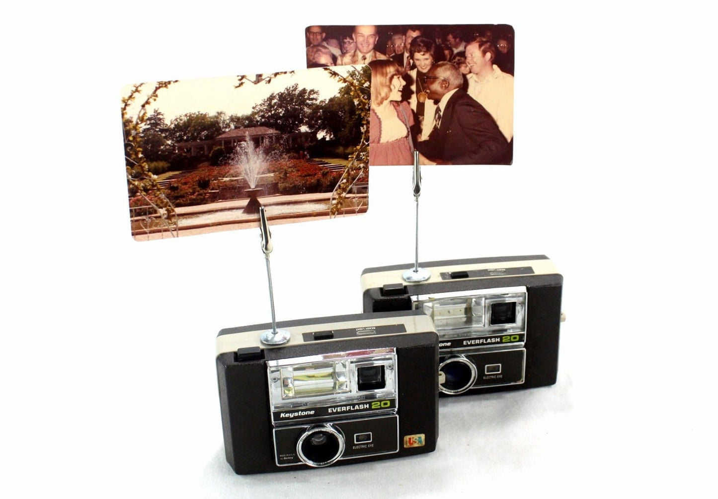 LightAndTimeArt Photo Holder Vintage Camera Photo Holder - 2 Keystone Everflash 20 Cameras - Wedding Name Card Holder, Photo Stand for Instax Film