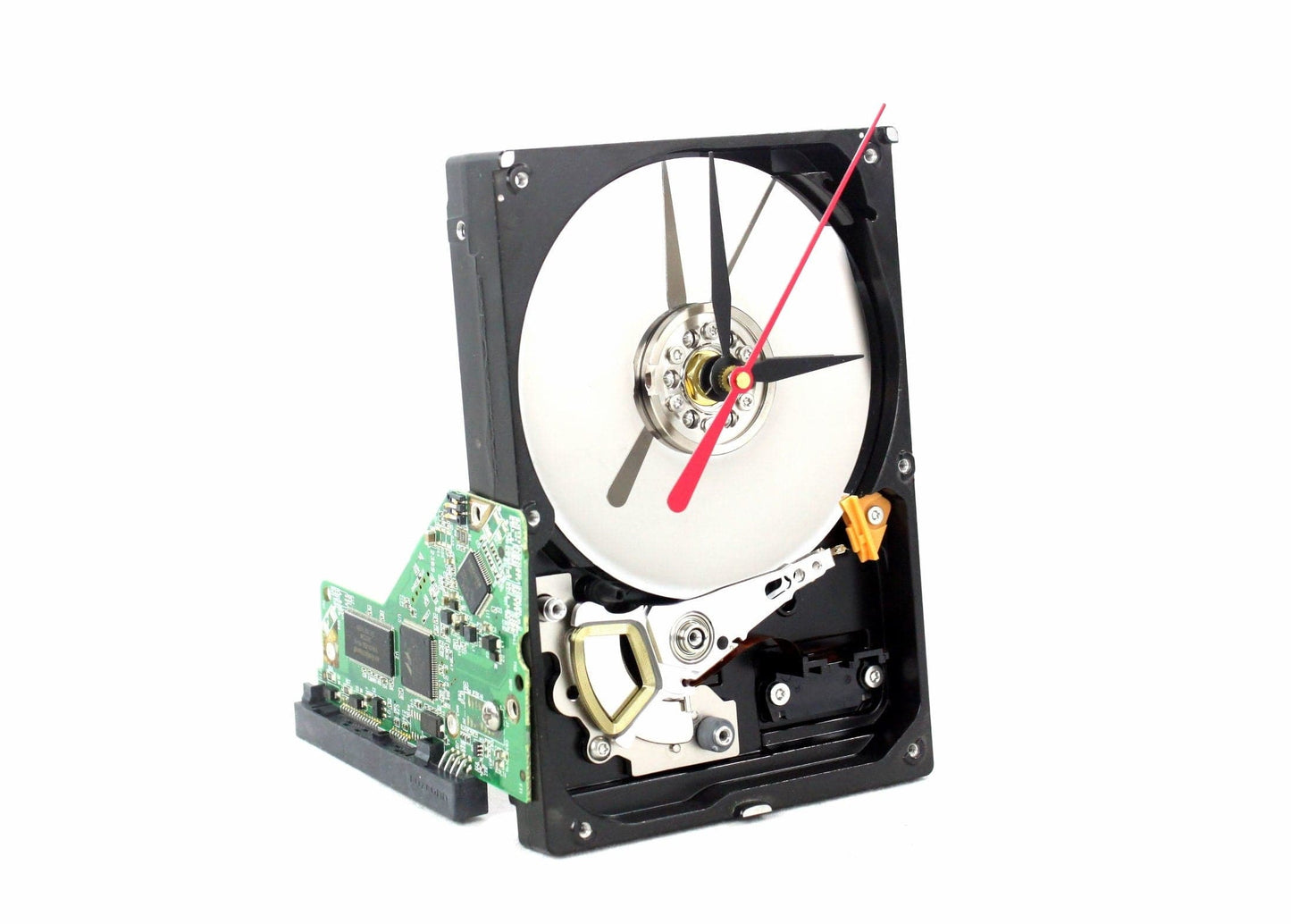 LightAndTimeArt Harddrive Clock Upcycled Black & Silver Hard Drive Clock - Modern Desk Clock - Gift for geeks, nerds, office, IT, new job gift, industrial design