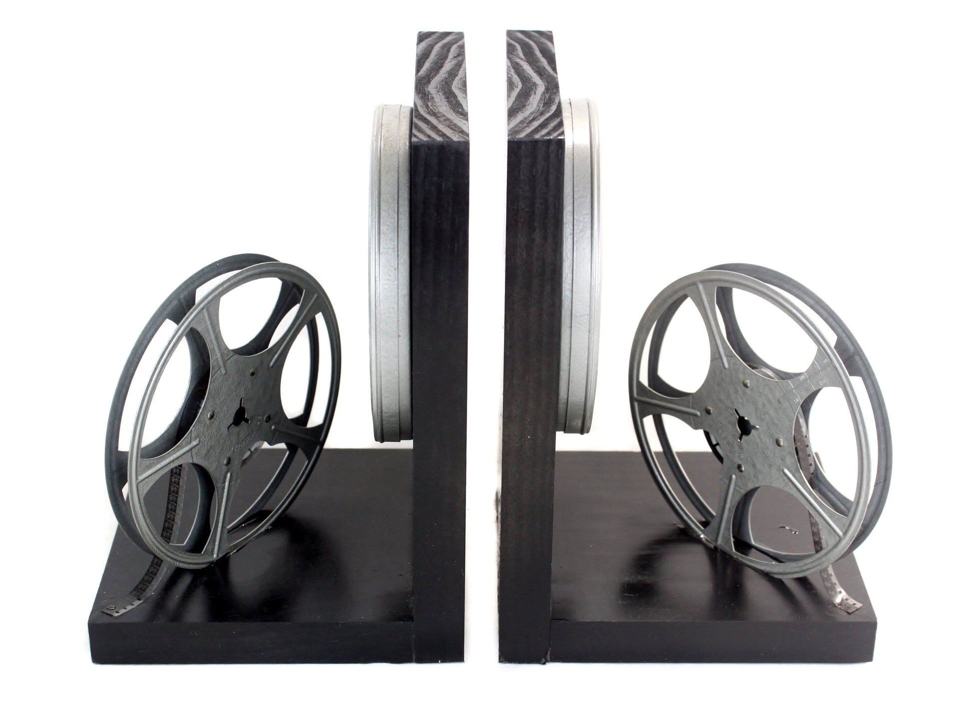 LightAndTimeArt Bookends Vintage 8mm Film Reel Bookends, DVD Holder, Movie Room - Home Theater Decor, Movie Maker Director & Actor Gift, Handmade in USA