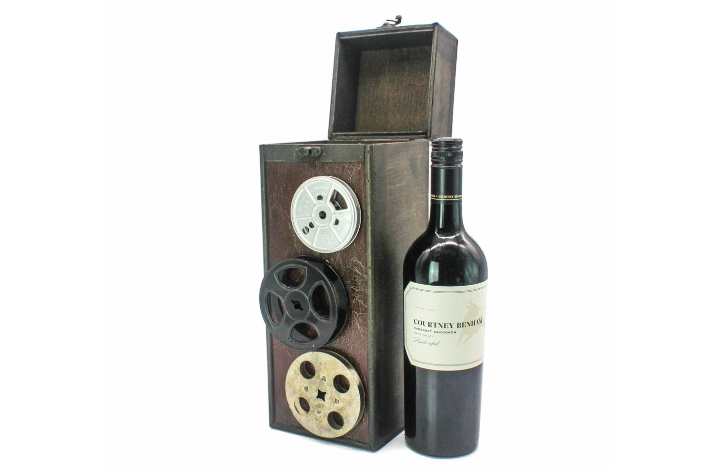 LightAndTimeArt Wine Bottle Holders Film Reel Wine Box Holder, Wine Case Decoration, Wine Case Wood, Wine Box Carrier, Hostess gift
