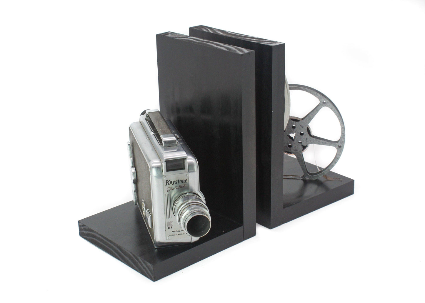 LightAndTimeArt Bookends Vintage Movie Camera Bookends - Keystone K51 Executive - DVD Holder - Home Theater Décor - Eco-friendly gift