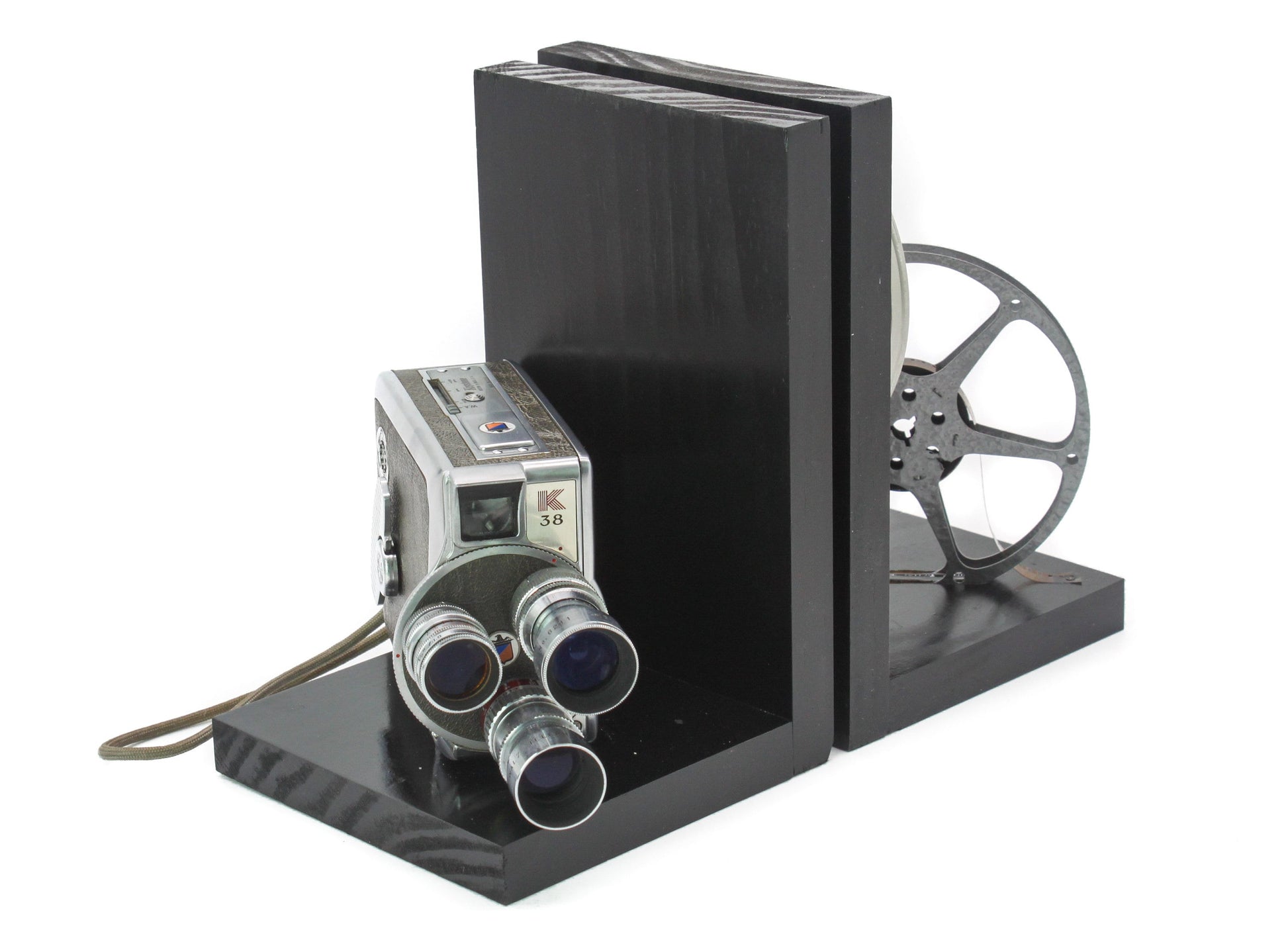 LightAndTimeArt Bookends Vintage Camera Bookends - DVD Holder - Keystone K38 Triple Turret - Movie Theater Décor - Movie Maker Gift - Git for Actor and Actress