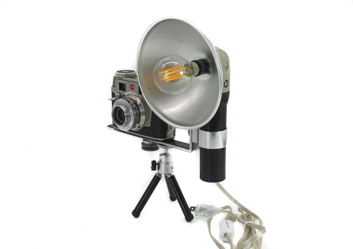 LightAndTimeArt Camera Lamp Vintage LED Reading Lamp, Task Lamp, Kodak Signet 35 Camera lamp, 50' table lamp, task lamp, mid-century light, vintage paparazzi camera
