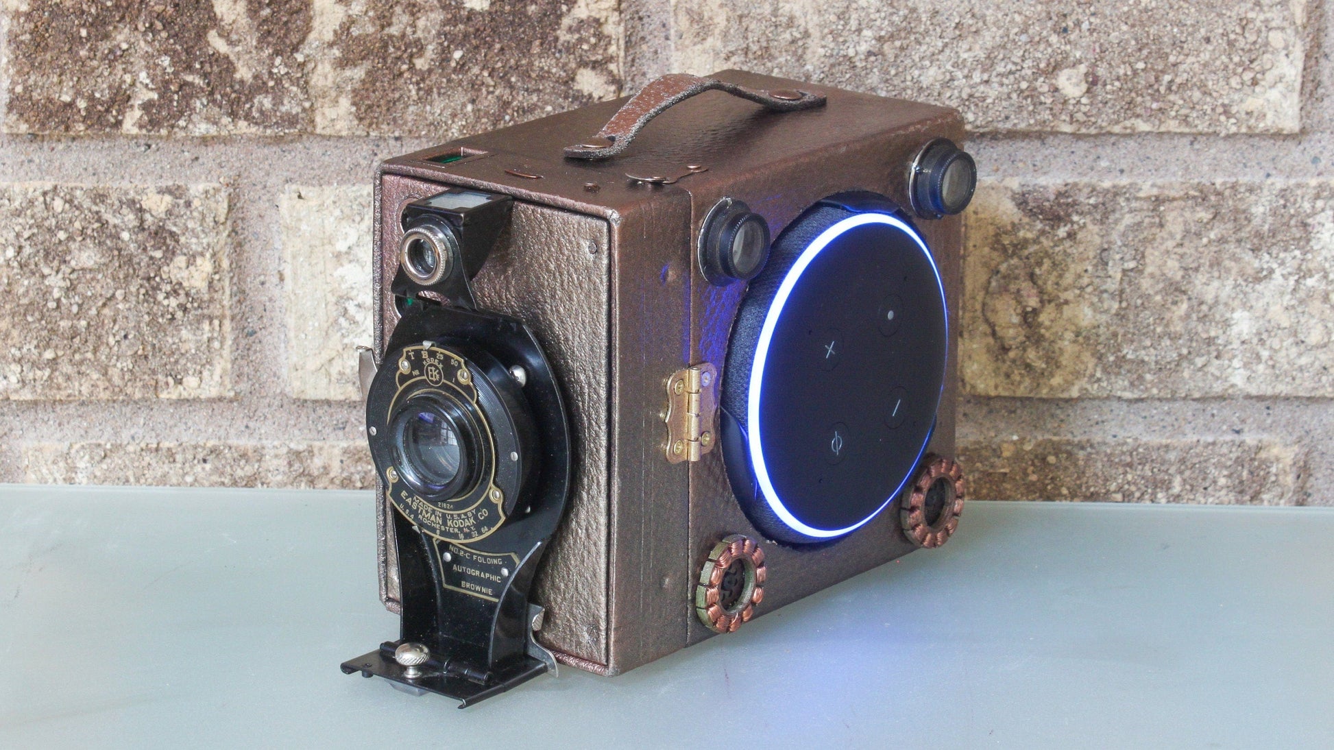 LightAndTimeArt Steampunk Speaker Steampunk Amazon 3rd Gen Echo Dot Holder/Stand, Gifts for Geeks, Electronic Audio gadget for him and her, signed & numbered artwork