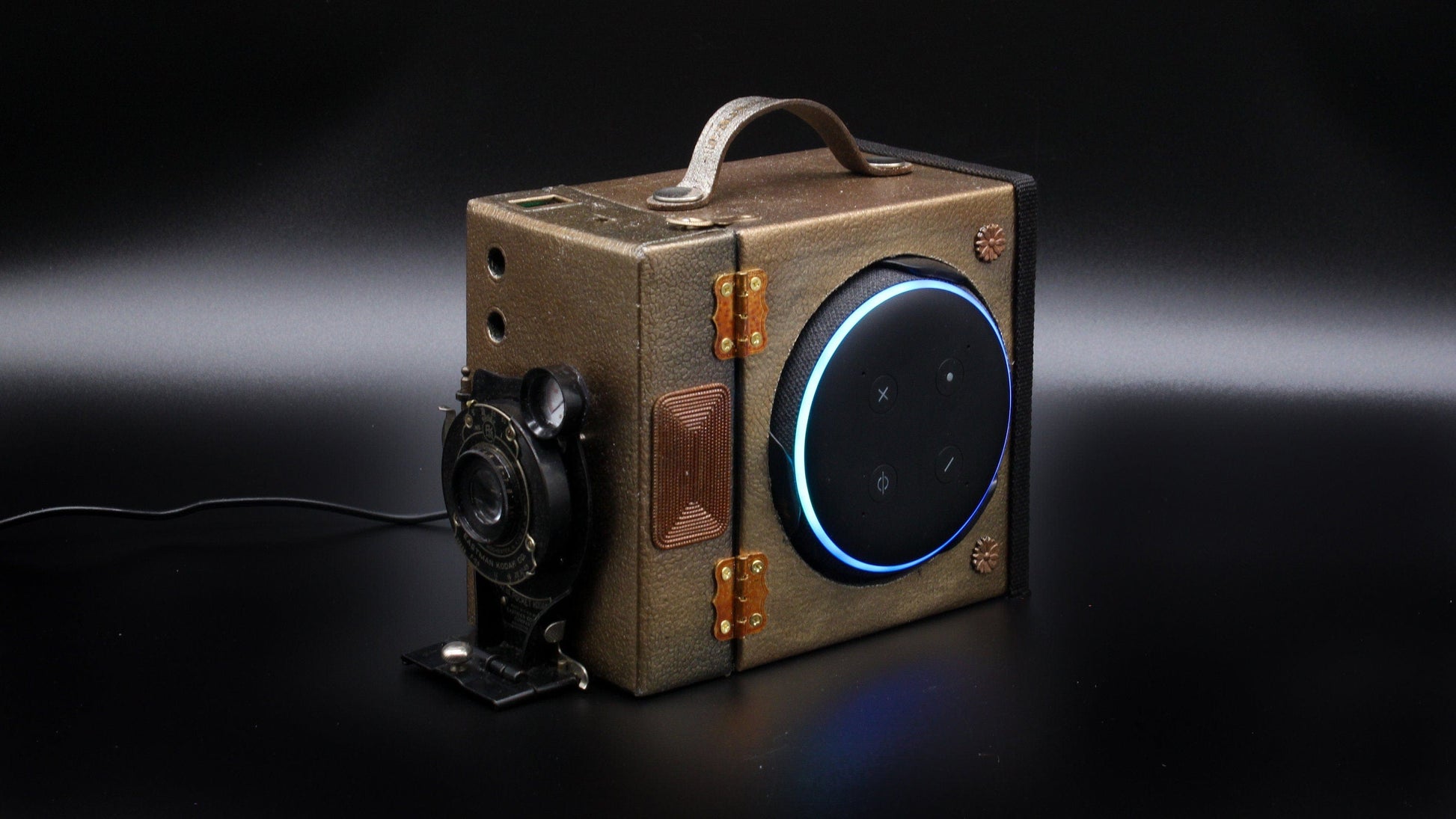LightAndTimeArt Steampunk Speaker Steampunk Amazon 3rd Gen Echo Dot Holder/Stand, Gifts for Geeks, Electronic Audio gadget for him and her, signed & numbered artwork