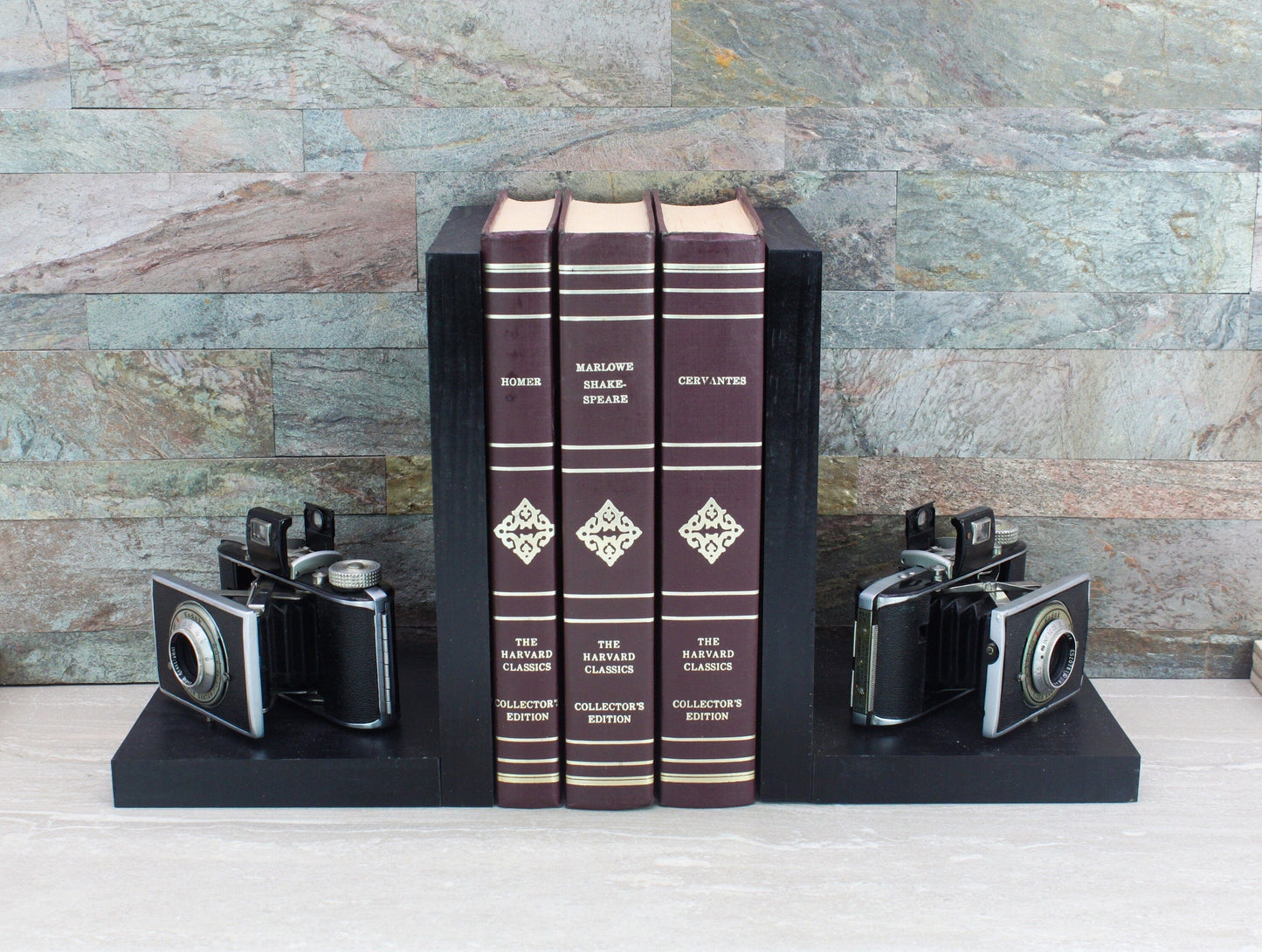 LightAndTimeArt Bookends Vintage Camera Bookends, Kodak Flash Bantam, DVD Holder, Movie Room Décor, Book Lover, Vintage photographer Gift