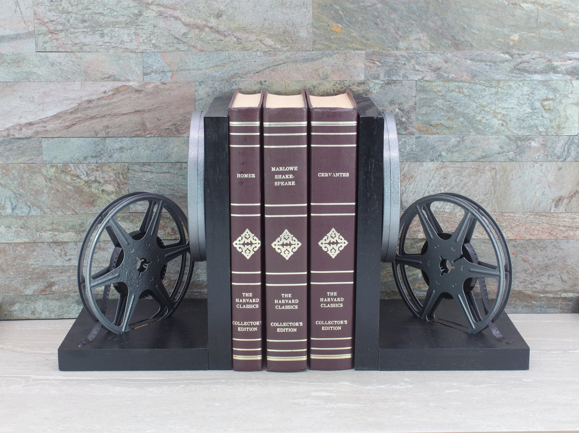 Vintage 8mm Film Reel Bookends, DVD Holder, Movie Room - Home
