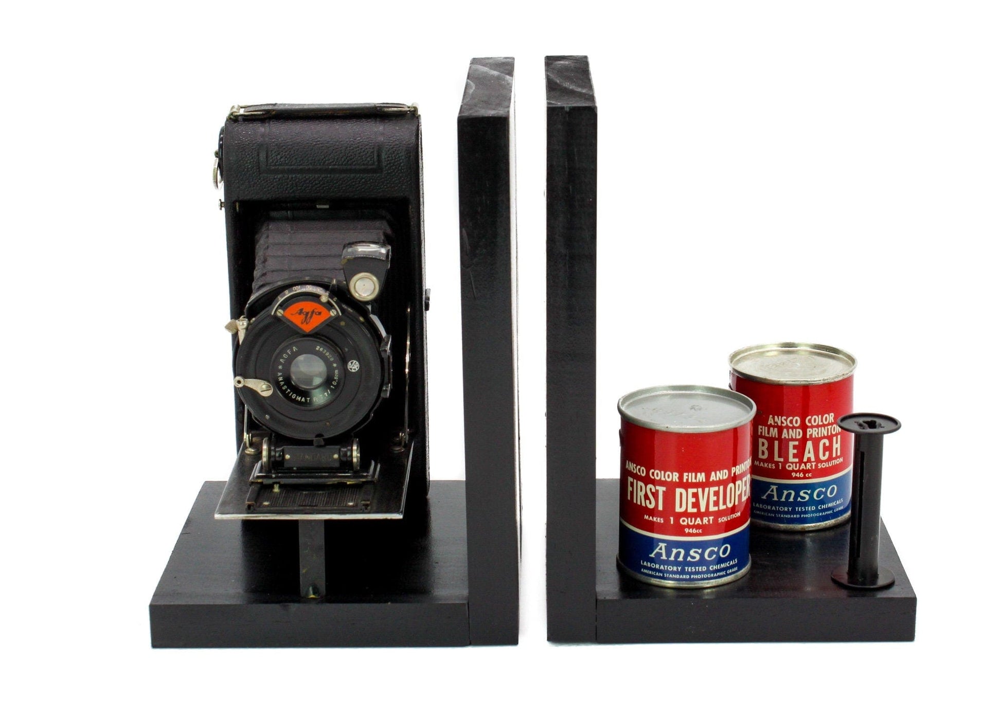 LightAndTimeArt Bookends Antique Decorative Camera Bookends, Vintage Agfa Folding Camera, DVD Holder, Home Theater & Movie Room Decor, Photographer gift