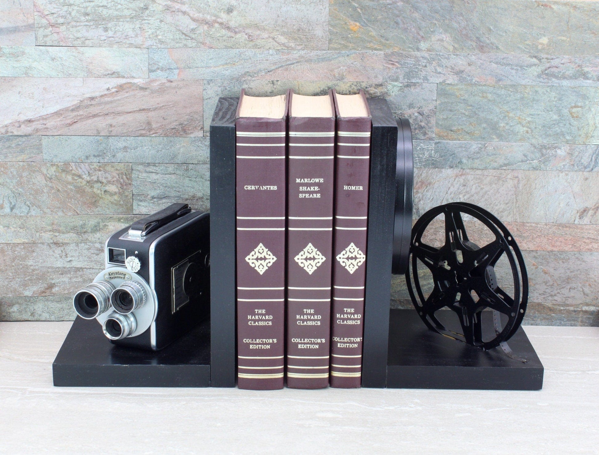 LightAndTimeArt Bookends Vintage Camera Bookends, DVD Holder, Keystone K45 Triple Turret, Movie Theater Décor, Movie Maker Gift, Git for Actor and Actress