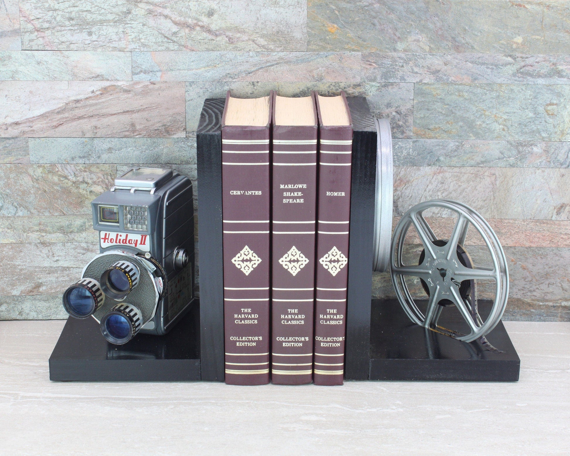 LightAndTimeArt Bookends Vintage Camera Bookends - DVD Holder - Mansfield Holiday II Triple Turret - Movie Room Decor - Film Maker gift - Actor and Actress gift