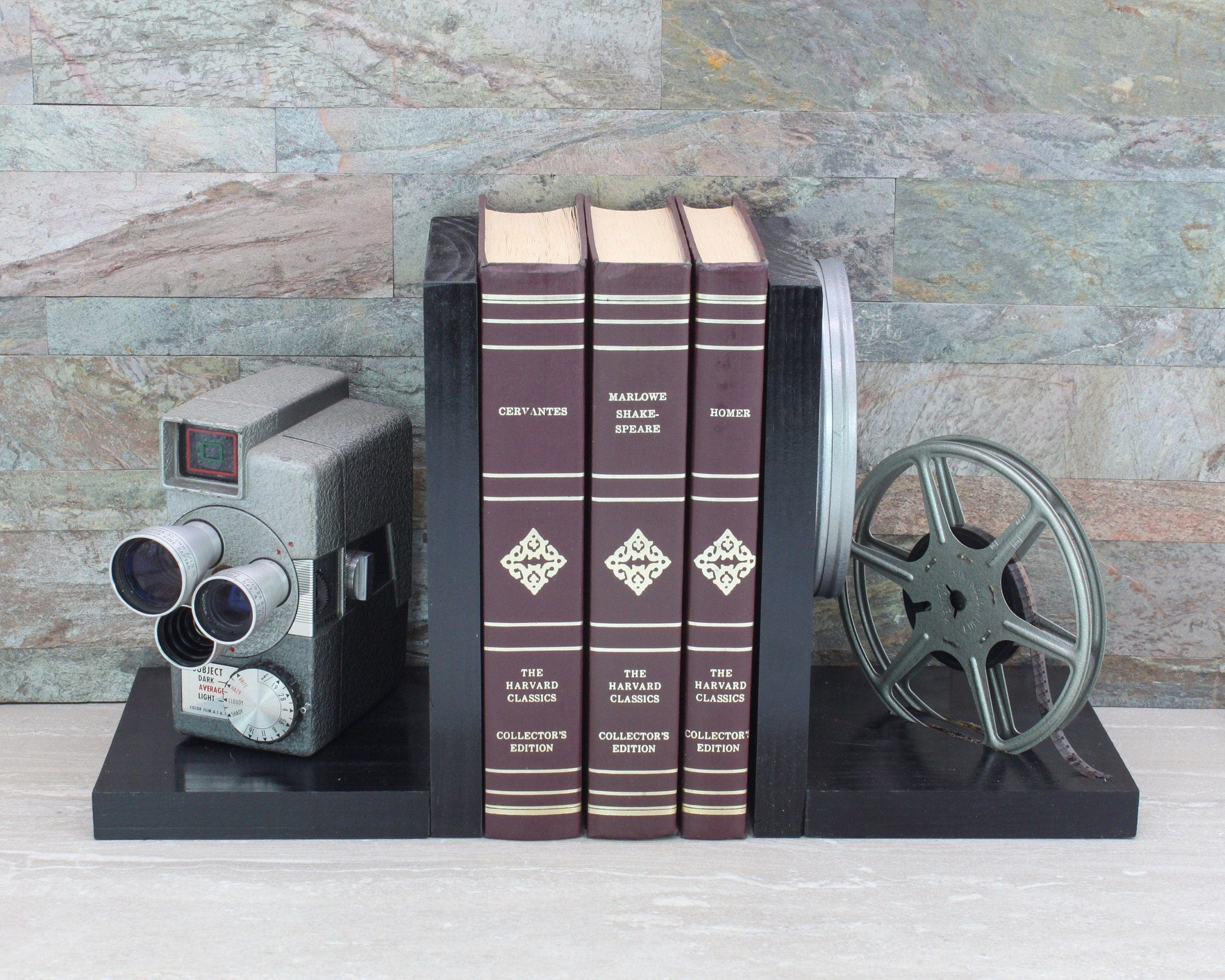 LightAndTimeArt Bookends Wollensak Model 43 Triple Turret Vintage Camera Bookends, DVD Holder, Movie Theater & Movie Room Decor, Film Maker, Actor and Actress gift