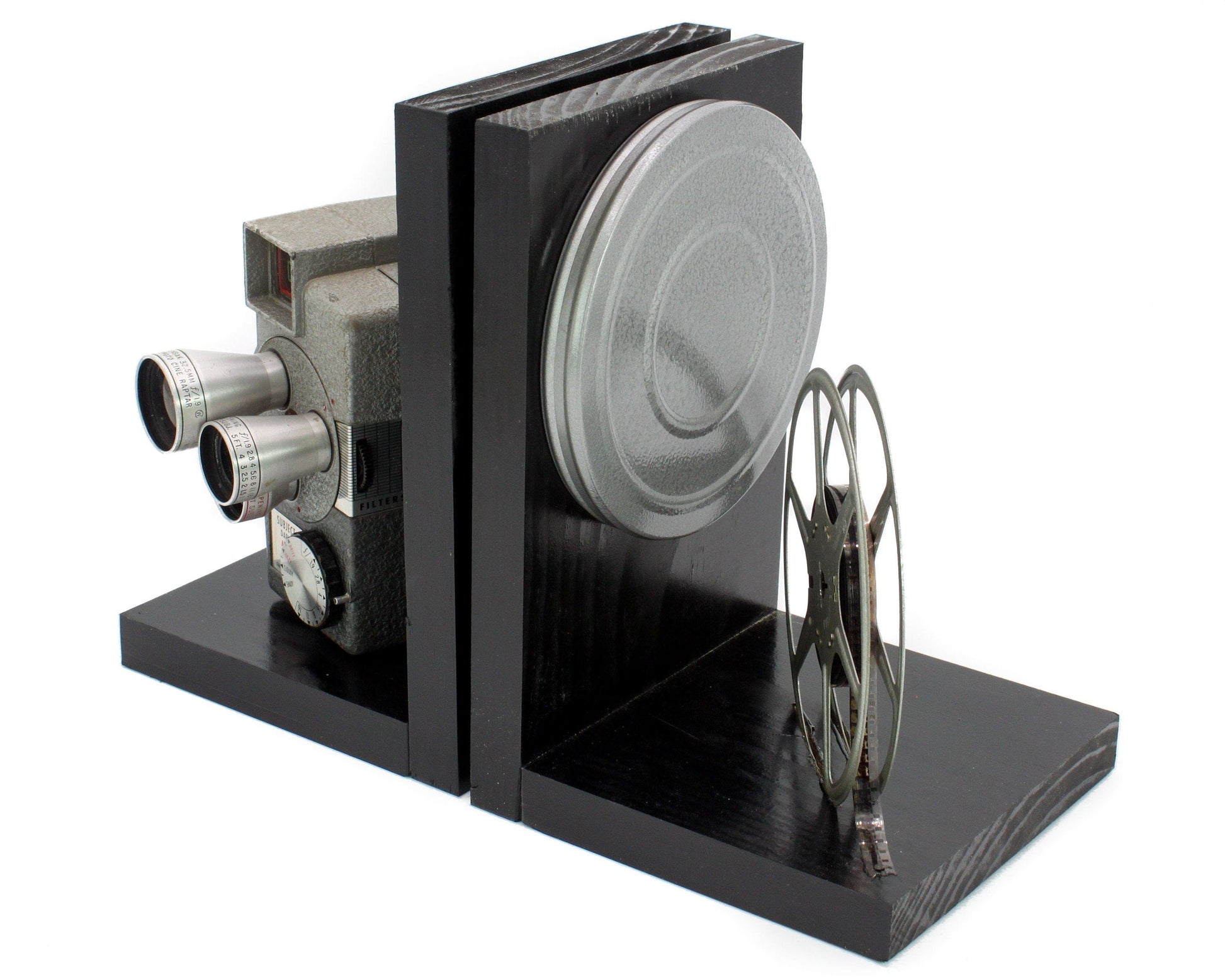 LightAndTimeArt Bookends Wollensak Model 43 Triple Turret Vintage Camera Bookends, DVD Holder, Movie Theater & Movie Room Decor, Film Maker, Actor and Actress gift