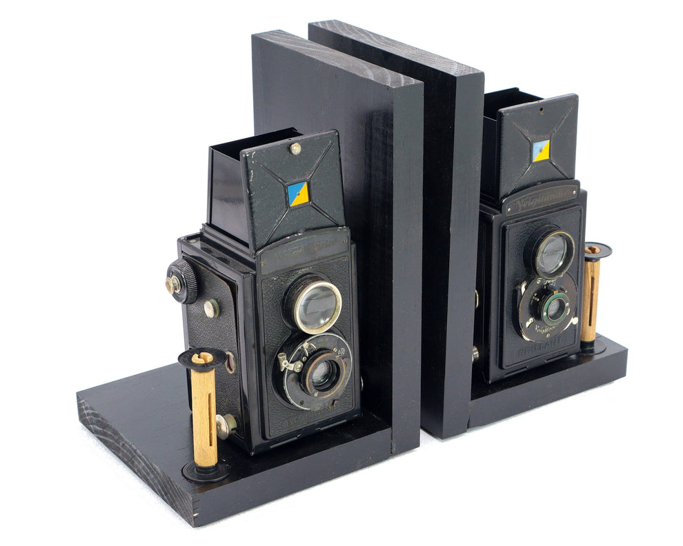 Antique Decorative Wood Camera Bookends, Vintage Voigtländer Brillant ...