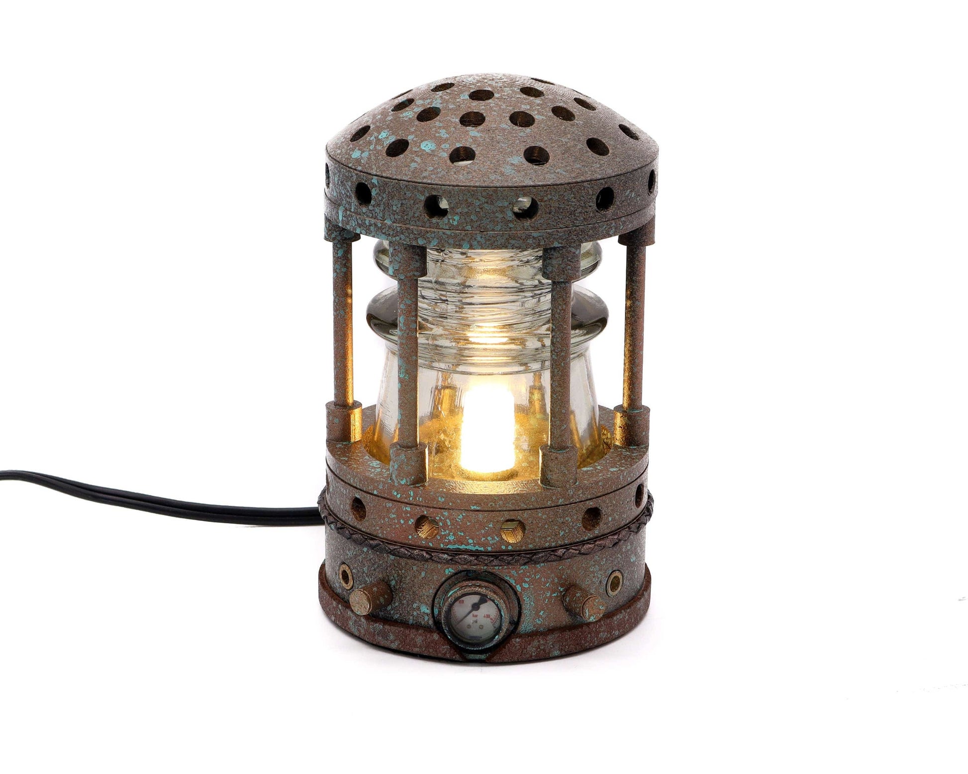 LightAndTimeArt Steampunk Lamp Steampunk Hemingray Insulator Lamp, Industrial Lighting, Man Cave Deco, Neo Victorian Lamp design, Cyberpunk Lamp