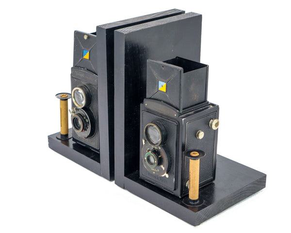 Antique Decorative Wood Camera Bookends, Vintage Voigtländer Brillant ...