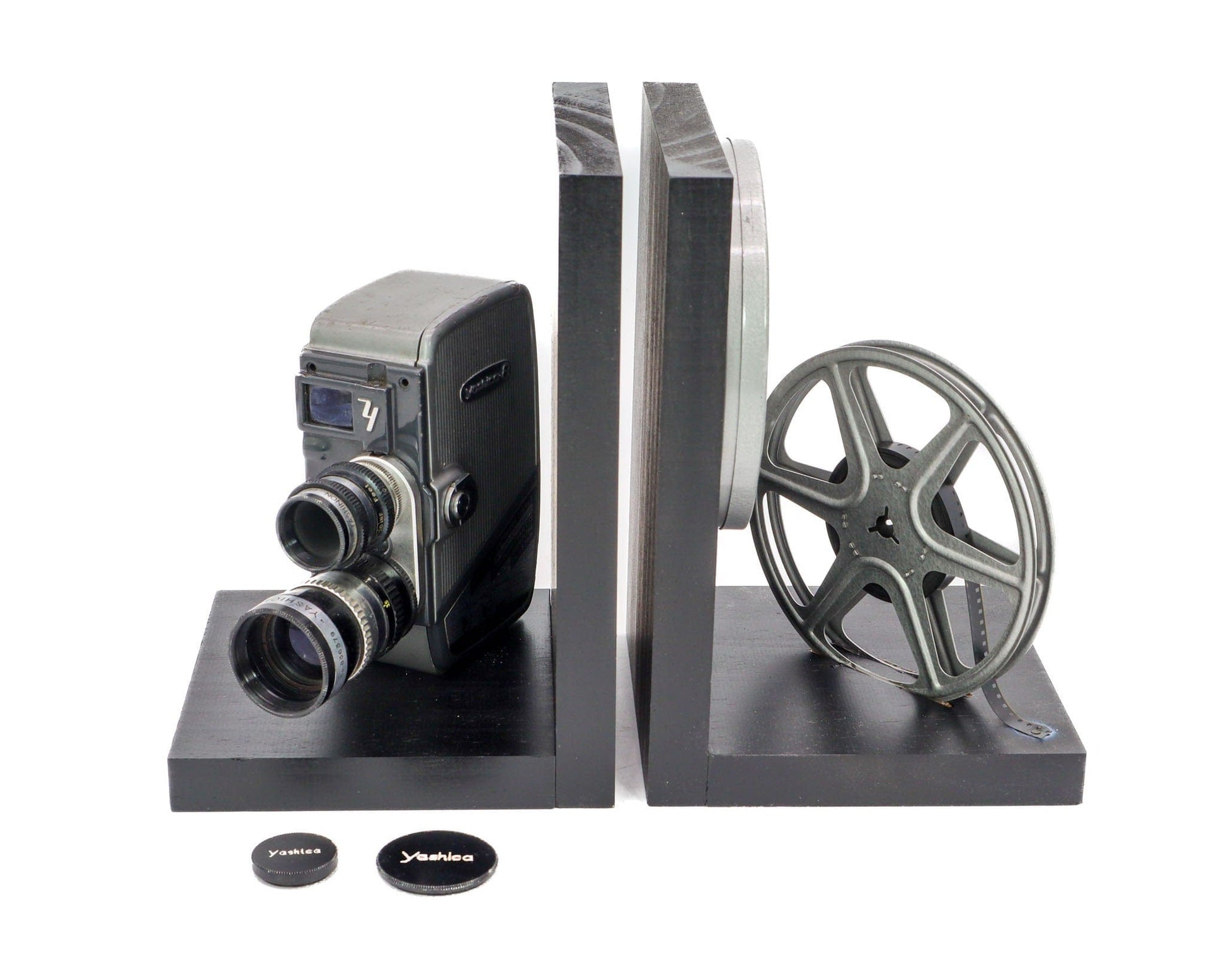 LightAndTimeArt Bookends Vintage Movie Camera Bookends, Yashica 8T-2, DVD Holder, Home Theater Décor, Movie Maker Gift, Eco-friendly Gift for Actor and Actress