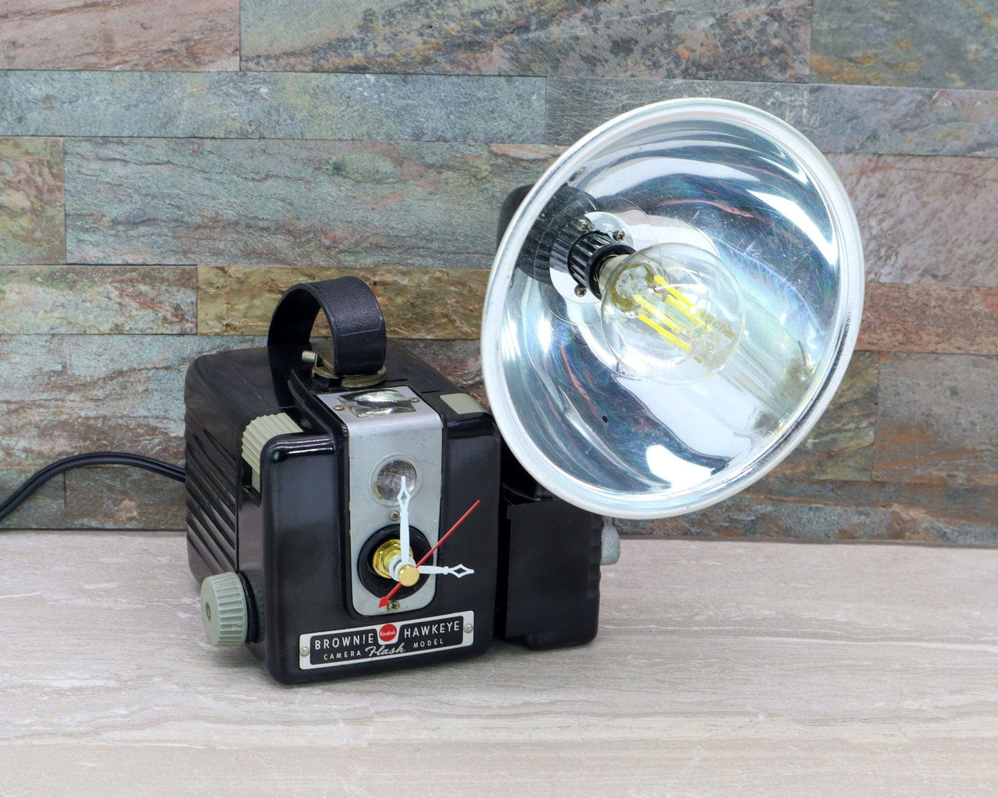 LightAndTimeArt Camera clocks Vintage LED Reading Lamp and Clock, Task Lamp, Kodak Brownie Hawkeye Lamp, Camera art, vintage lover gift