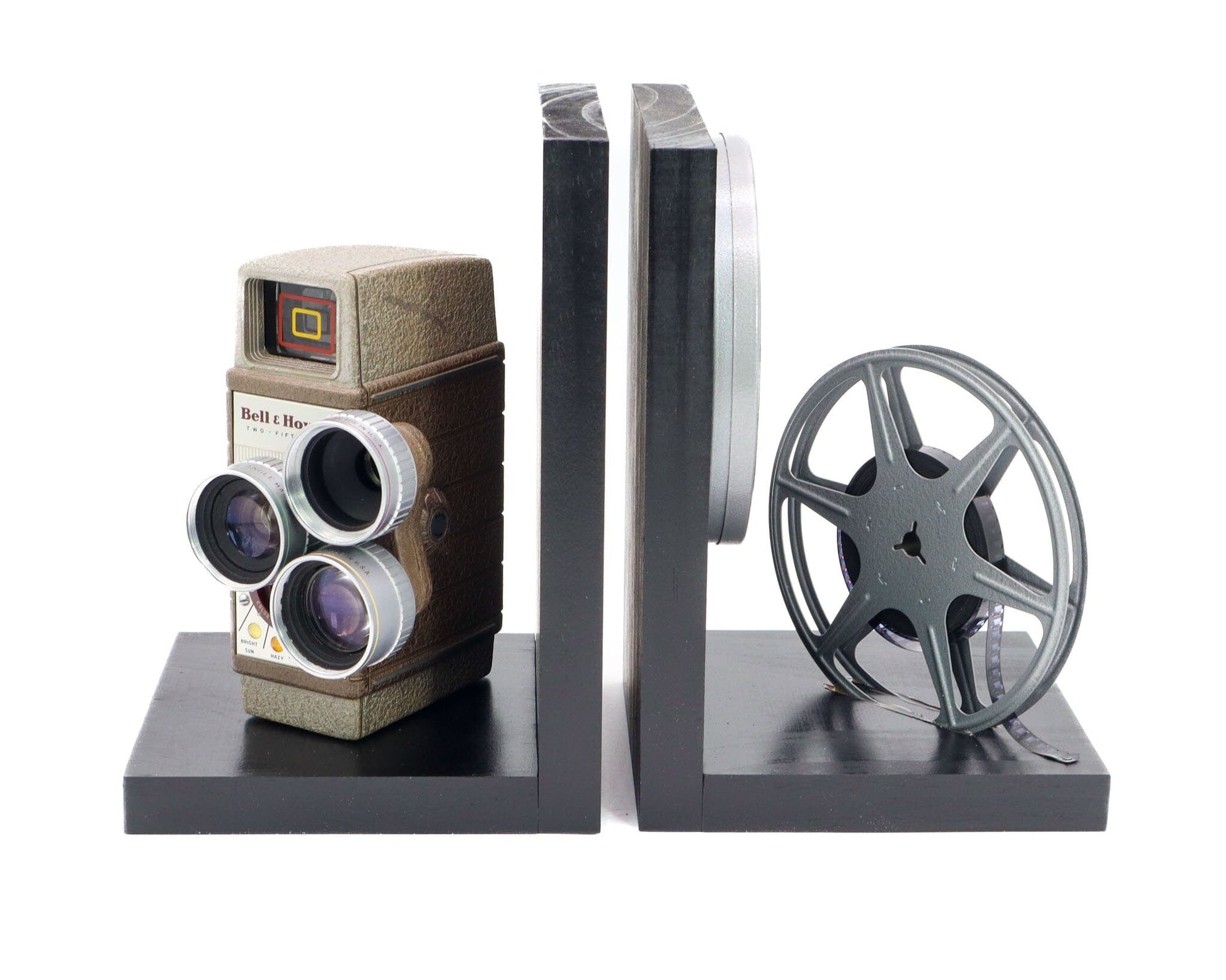 LightAndTimeArt Bookends Vintage Movie Camera Bookends, Bell and Howell, DVD Holder, Home Theater & Movie Room Décor, Eco-friendly Book and Vintage Lover gift