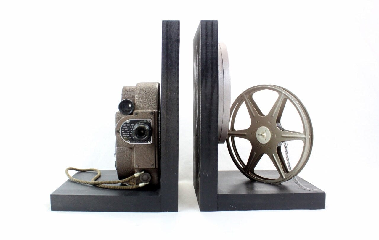 LightAndTimeArt Bookends Vintage Camera Bookends, Revere 8 Model 88, DVD Holder, Movie Room Home Theater Decor, Movie Maker Director Gift, Vintage Home Decor