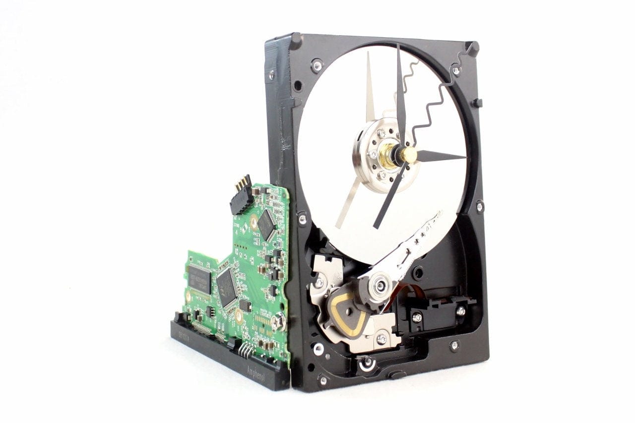 LightAndTimeArt Harddrive Clock Upcycled Black & Silver Hard Drive Clock - Modern Desk Clock - Gift for geeks, nerds, office, IT, new job gift, industrial design